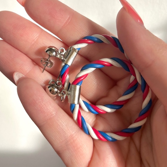 Vintage 60s/70s Red White Blue Hoop Earrings - Picture 4 of 4